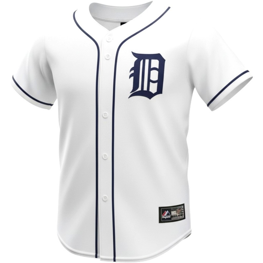Majestic Detroit Tigers Jersey Youth M White Navy Blue Mesh Button Up MLB Gear